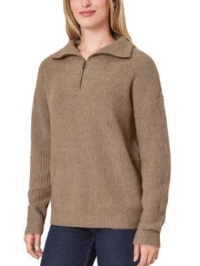 Modern Ambition Women's Quarter Zip Sweater Brown XXL